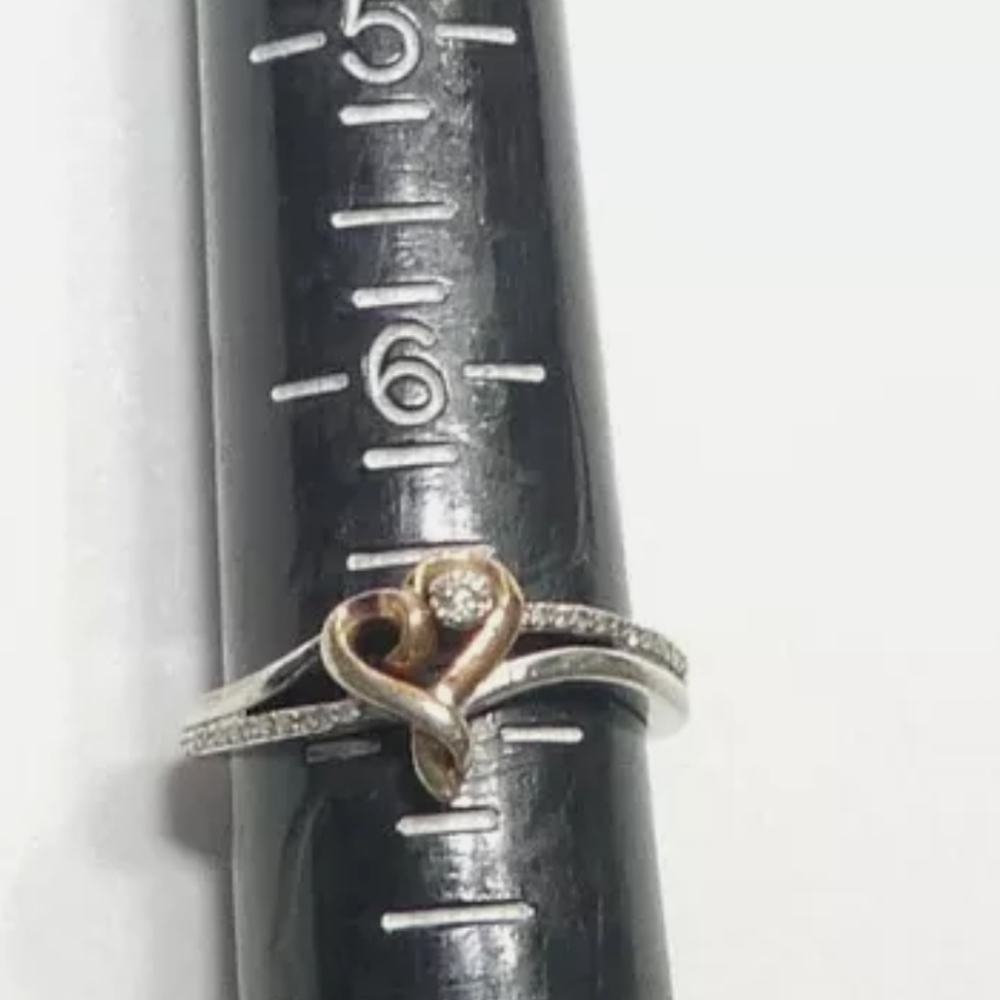 SOLD Kay Jewelers Diamond Sterling Rose Gold Heart Ring. SZ 7 - Picture 8 of 11